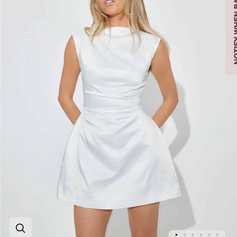 Odd Muse The Ultimate Muse Satin Straight Neck Mini Dress | White